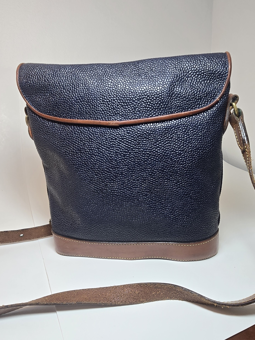 Vintage Mulberry Crossbody Bag Black Scotchgrain Leather Brown Trim - Picture 8 of 11